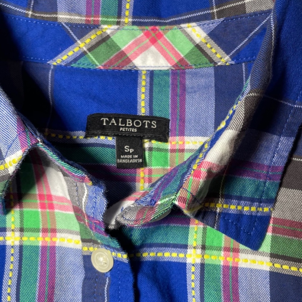 Talbots Petites Blue Multi Plaid Cotton Button Down Shirt Size SP  Coastal - Picture 3 of 6